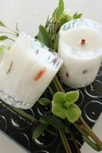 Load image into Gallery viewer, Handblown, Italian glass candle with notes of lavender, bergamot, helichrysum, sage, and peppermint.